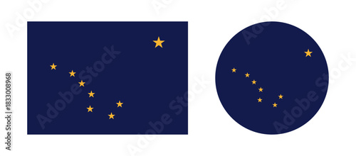 Alaska state flag icon. Alaska State circle, rectangle flag button. Rectangular, round flag of Alaska badges set.
