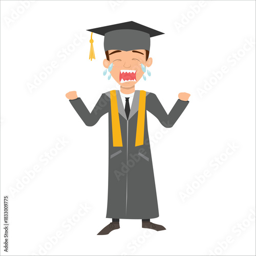 Crying graduate student with tears, feeling overwhelmed or failing