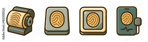 Fingerprint devices cartoon icons set, scanners sensors and capture