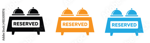 Reservation table vector icon set style. Reserved table signs for restaurants in multiple colors. Metallic reserved sign place on the table in restaurant.