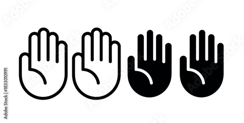 Iconic representations of open hands, both outlined and filled, symbolizing stop or gesture.