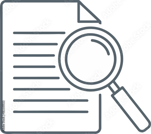 Magnifying glass examining a document, illustrating concept of search, analysis, and information