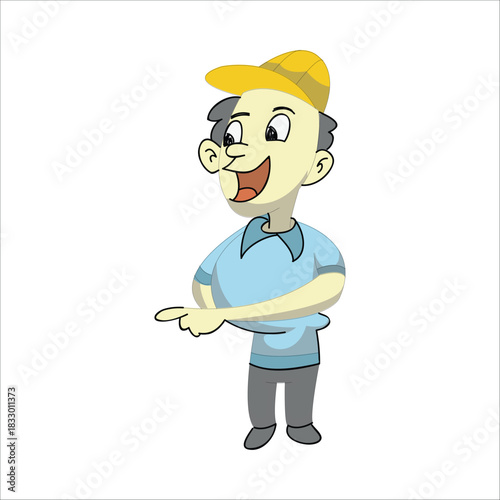 Construction worker pointing finger to the side, showing something or giving direction