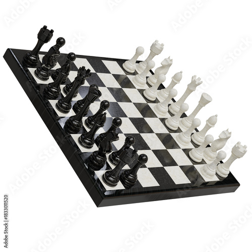 Chess board setup featuring black and white pieces for classic game play