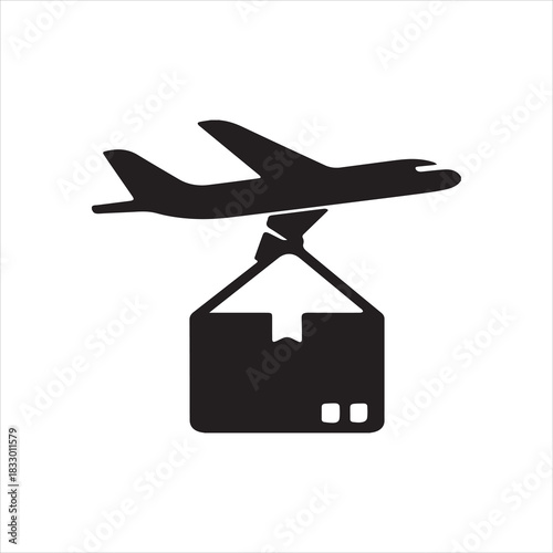  Illustration air cargo delivery plane carrying package silhouette vector