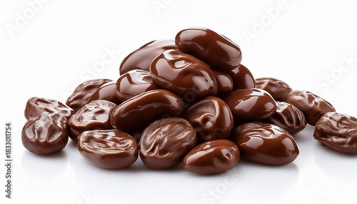 Chocolate Raisins Covered With Milk Chocolate Lying On White Background