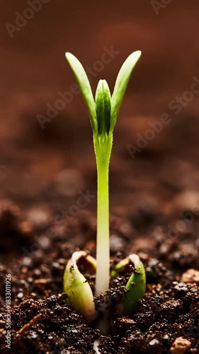 Microscopic Plant Life with seed sprouting; macro view; seamless effect Plant Growth Time Lapse style featuring plant life cycle, seed germination, microscopy, time lapse photography, cinematic 4k