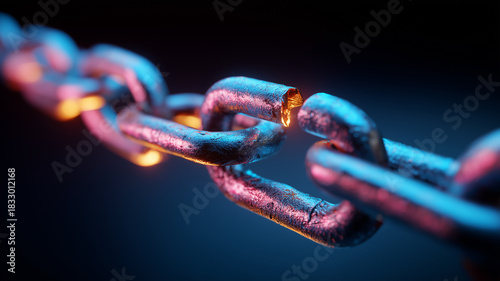 A fractured metal chain illustrating vulnerability and system failure risk, emphasizing the importance of identifying weak points in critical structures.
