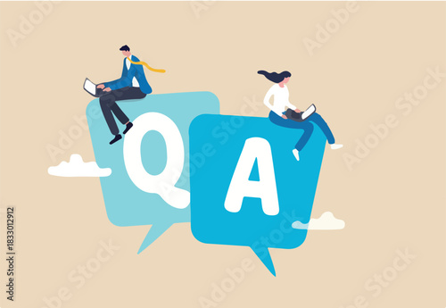 Q and A, question and answers, FAQ frequently asked question, information or solution to solve problem, resolution or advice concept, business people working on dialog with question and answer