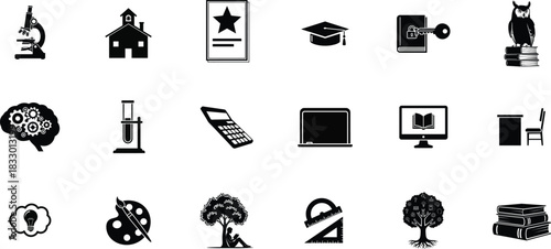 Education and Learning icons set. Education, School, Learning editable silhouette icons. Vector illustration
