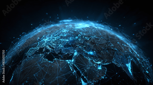 Global network connections across Earth's surface, conveying an intricate web of data