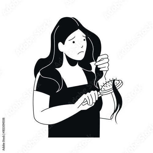 Hair Loss Concern - Black and White Flat Design Illustration
