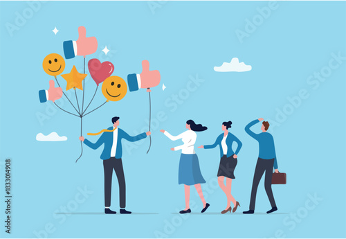 Encouragement or support employee to success, cheering, praise to raise motivation, winning pride inspiration, boost employee ambition concept, businessman giving thumb up to encourage employees.