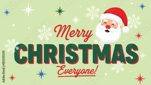 Festive Christmas greeting card with Santa Claus and retro starbursts