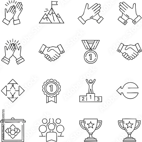 This is a set of line icons representing success and achievements