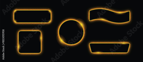 Golden neon shapes frame border glowing light effect design set