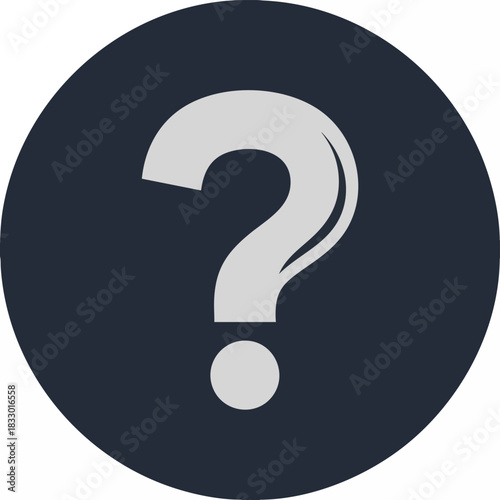 A simple white question mark icon on a dark blue circular background. It symbolizes inquiry, confusion, and the search for answers