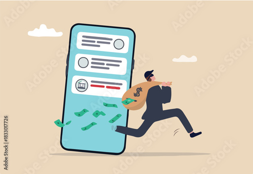 Lose money from investment mistake, tax or expense, mutual fund cost or financial problem, unknown cost drain out money concept, businessman carry big money bag with big hole banknotes falling out