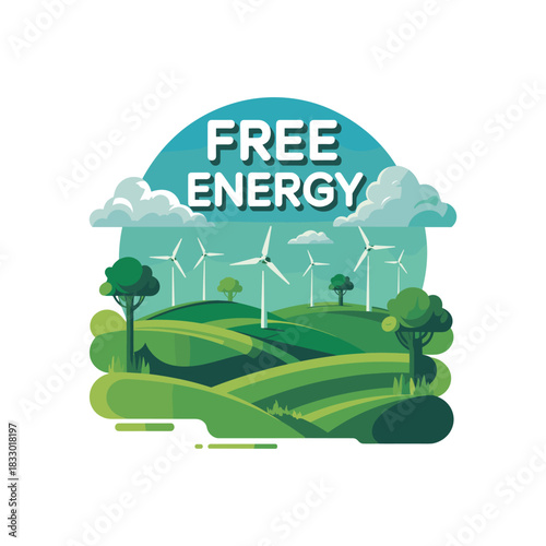 Renewable Wind Energy Illustration with Green Landscape