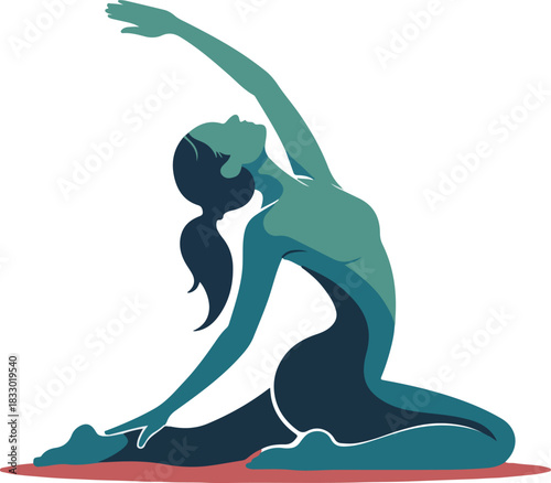 Female gymnast vector performing a graceful backbend and leg extension against a wall showing flexibility