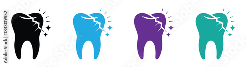Colorful cracked tooth icons need dental repair badly now. damaged tooth, icon, line sign. Dental health care icon with editable stroke.   vector illustration.