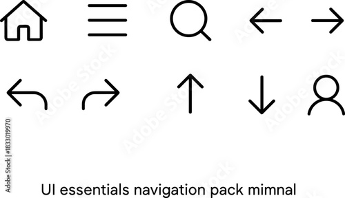 UI UX interface icons set. Navigation, settings, edit, folder, menu outline symbols