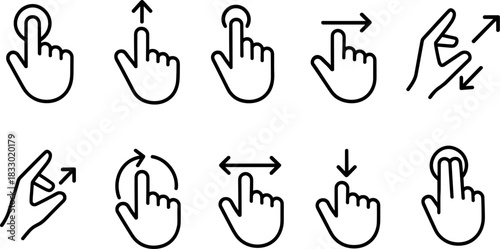 UI UX interface icons set. Navigation, settings, edit, folder, menu outline symbols