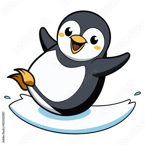 Cute Penguin Playing Cheerfully on Ice – Adorable Winter Wildlife Illustration