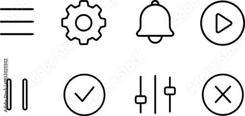 UI UX interface icons set. Navigation, settings, edit, folder, menu outline symbols