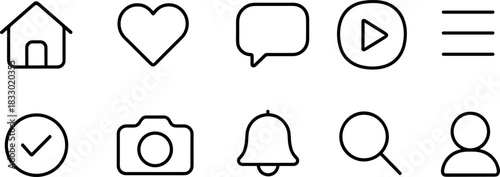 UI UX interface icons set. Navigation, settings, edit, folder, menu outline symbols