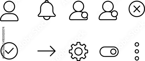UI UX interface icons set. Navigation, settings, edit, folder, menu outline symbols