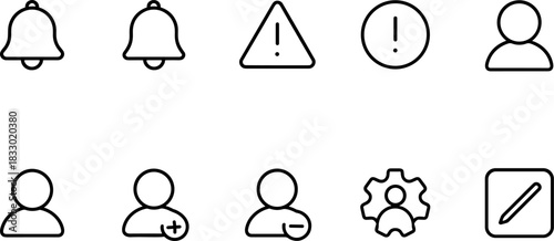 UI UX interface icons set. Navigation, settings, edit, folder, menu outline symbols
