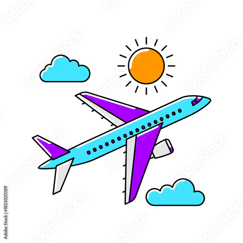 Airplane in sky icon. Air travel and tourism item.