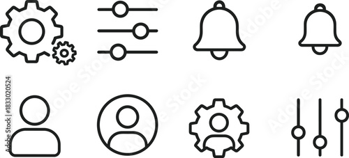 UI UX interface icons set. Navigation, settings, edit, folder, menu outline symbols