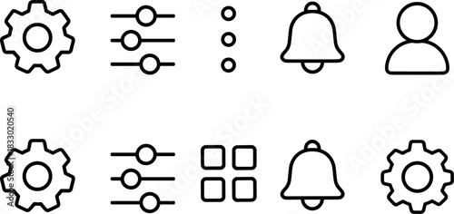 UI UX interface icons set. Navigation, settings, edit, folder, menu outline symbols