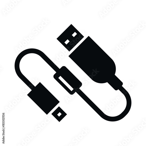 An icon of a USB data cable with connectors, illustrating the modern digital connection needed to transfer data between devices.
