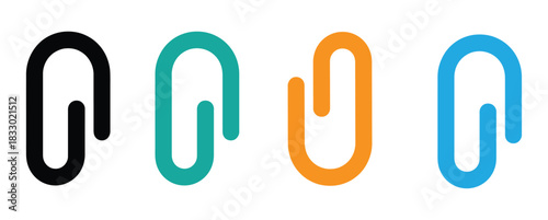 Vector paper clip icon. Colorful paperclip collection for vibrant office organization. Vector illustration of a paperclip icon, symbolizing attachment, office supplies, or organization in documents. 