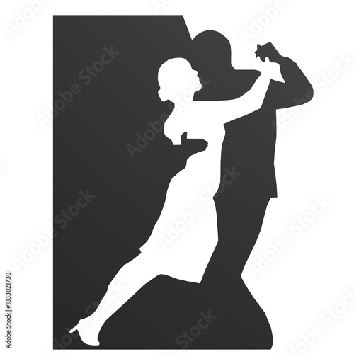 Wall decor, elegant couple dancing in black and white silhouette with a graceful pose for a sophisticated display