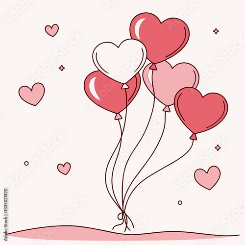 Heart-shaped balloons illustration in Valentine's Day or any other romantic theme 