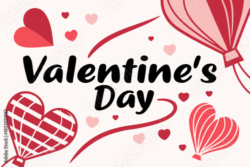 Valentine's Day greeting card design, featuring heart shapes and balloons