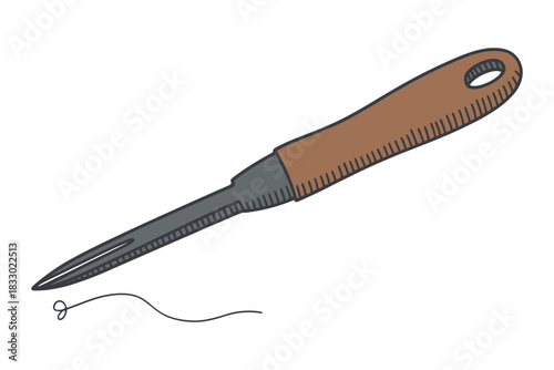 Illustration of a brown handled awl with a gray blade on a white background