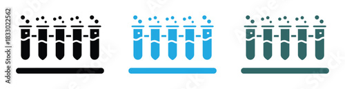 Vector icon or logo related to chemistry lab flask, science experiments, education and medicine.  Vibrant test tubes bubbling in science lab experiment icons, illustration. 