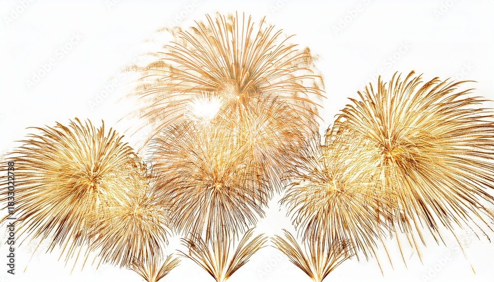 Obraz premium a field of golden fireworks explode in a symphony of light creating a dazzling display against the night sky on a white background