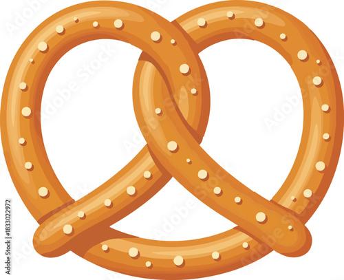 Golden brown pretzel vector with salt crystals, a traditional baked snack food item