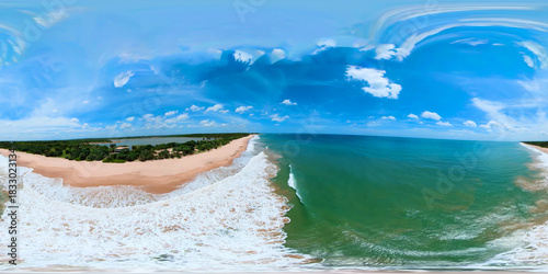 Aerial drone of Tropical beach with palm trees. Sri Lanka, 360 panorama VR.