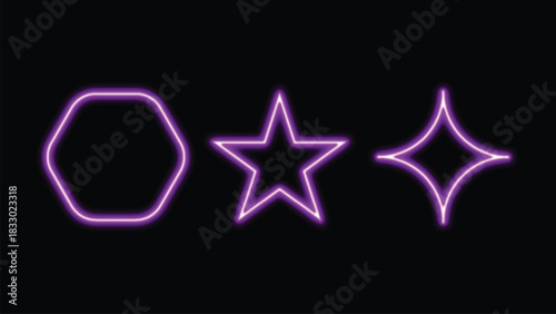 Vibrant neon effect design with geometric shapes and text elements