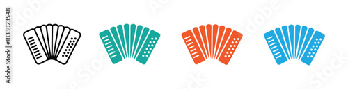 Cheerful accordion icons perfect for music or cultural design. Accordion icon Symbol mark in filled style. Accordion, modern musical instrument.  harmonious sound.  Vector illustration isolated.