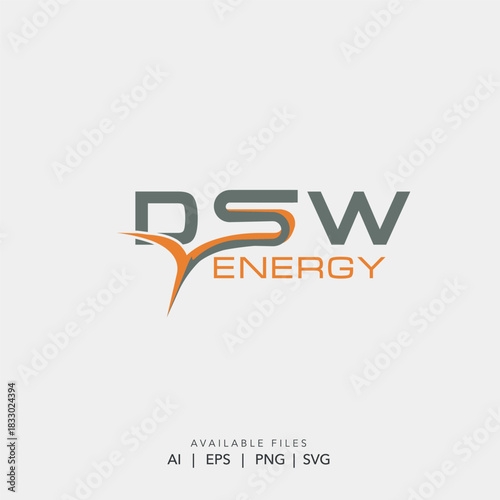 DSW Energy Corporate Logo Design with Abstract Orange Eco Swoosh and Modern Grey Typography