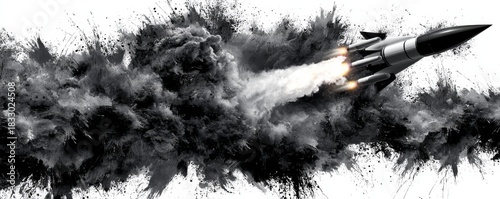Tattoo mockup design featuring a rocket launching with smoke and fire in a dynamic and explosive effect