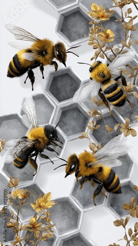 Tattoo mockup design featuring honeycomb patterns adorned with bees and floral elements